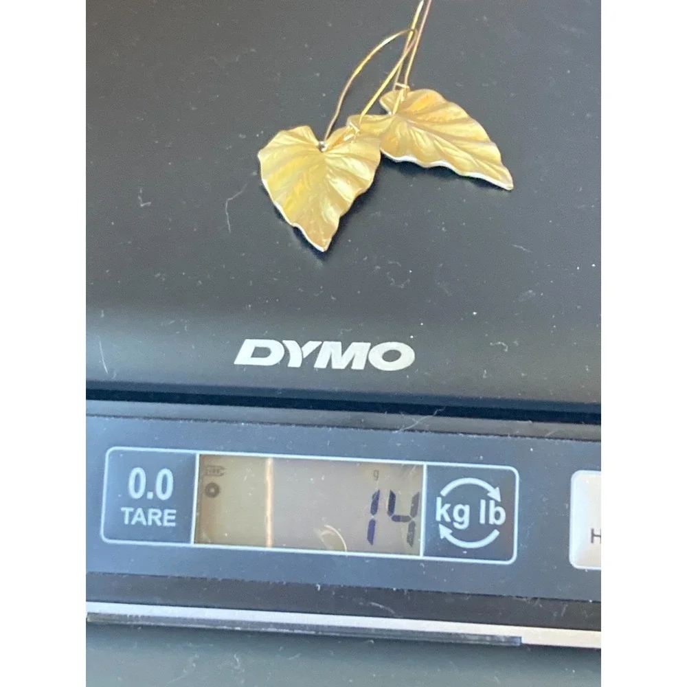 Gold Tone Leaf Dangle Earrings Tarnished Kidney Wire Botanical‎ Nature Statement